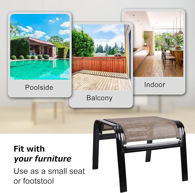 Patio Ottoman Outdoor Footstools Assembled Aluminum Footrest Small Seat - Image 6