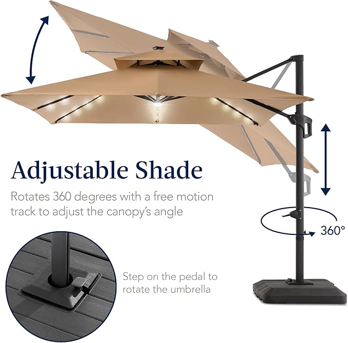 Best Choice Products 9x12ft LED Cantilever Patio Umbrella w/Base Included & - Image 5