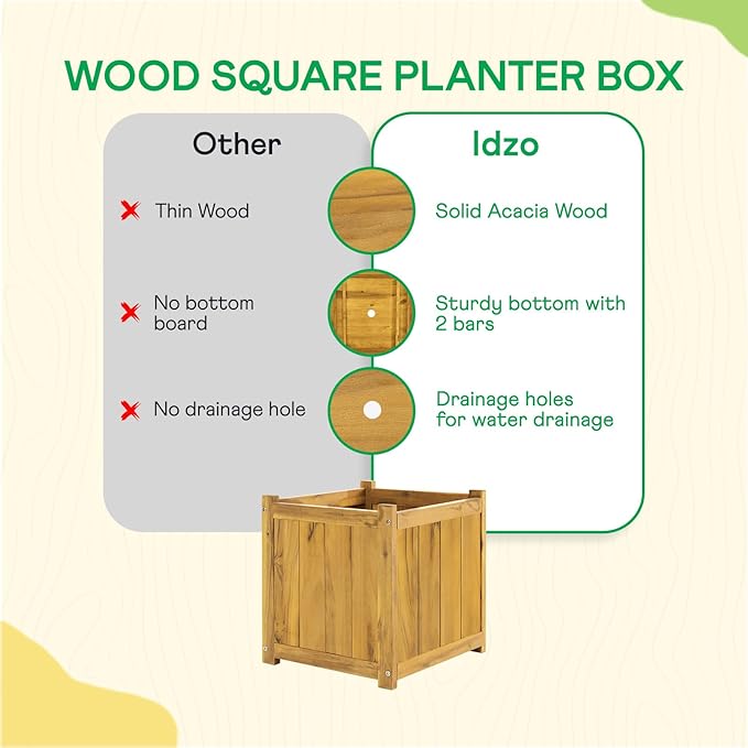 Idzo Acacia Wood Flower Planter Box - Image 7