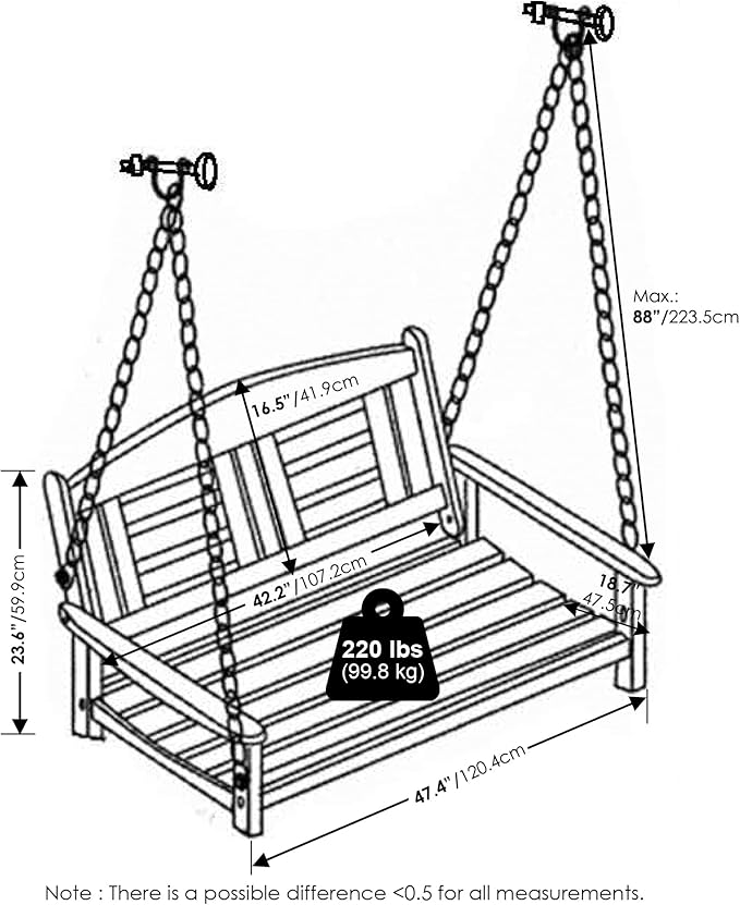 Furinno TIOMAN Porch Swing, 2-Seater Outdoor Hanging Wooden Swing - Image 3