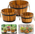 Set of 3 Wooden Flower Boxes Outdoor, Durable Acacia Wood Barrel Planters by Idzo