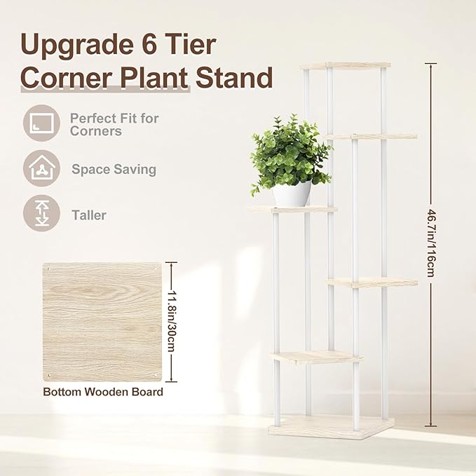 6 Tier Tall Plant Stand Indoor, Large Metal Wood Muti Level Vertical Planter - Image 2