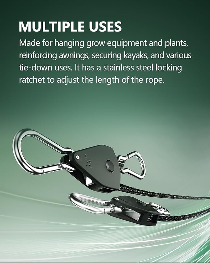 4-Pack 1/8" Adjustable Rope Hanger, Heavy Duty Ratchet Tie Down Strap - Image 2