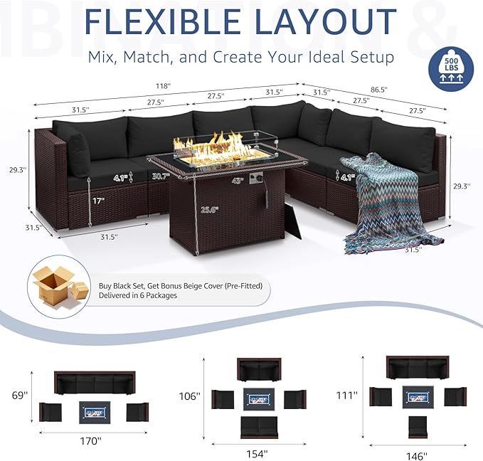 NICESOUL 7 Piece Outdoor Patio Furniture Set - Image 4