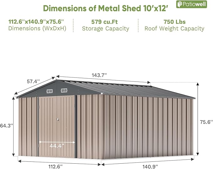 Patiowell 10 x 12 FT Metal Storage Shed - Image 5