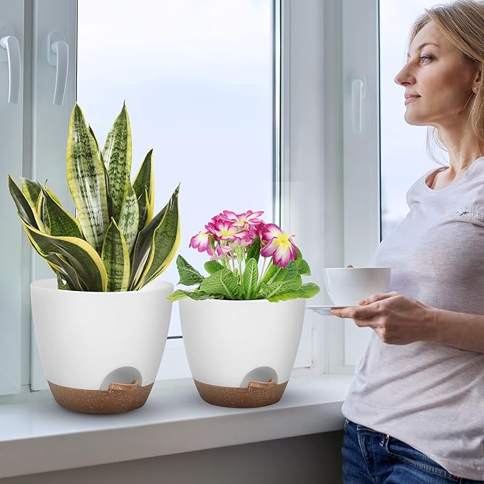 Plant Pots 10/9/8/7.5/7 Inch Self Watering Pots, Plastic Flower Pots, Nursery - Image 6