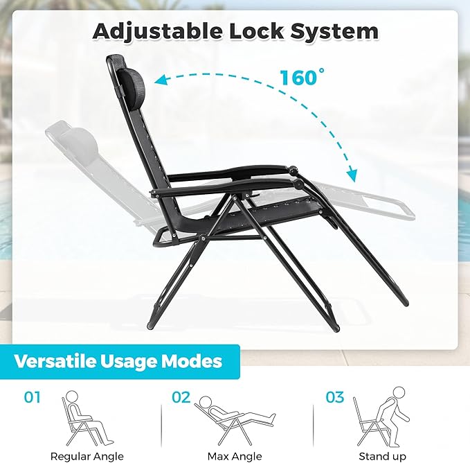 Homall Zero Gravity Chair Patio Folding Lawn Outdoor Lounge Gravity Camp - Image 7