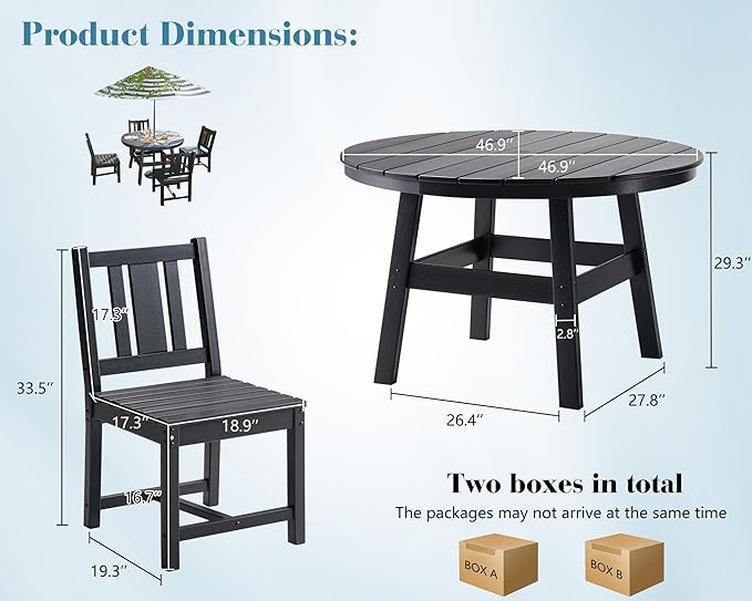 AMERLIFE 5 Piece HDPE Outdoor Dining Table & Chairs Set, All-Weather Patio - Image 2
