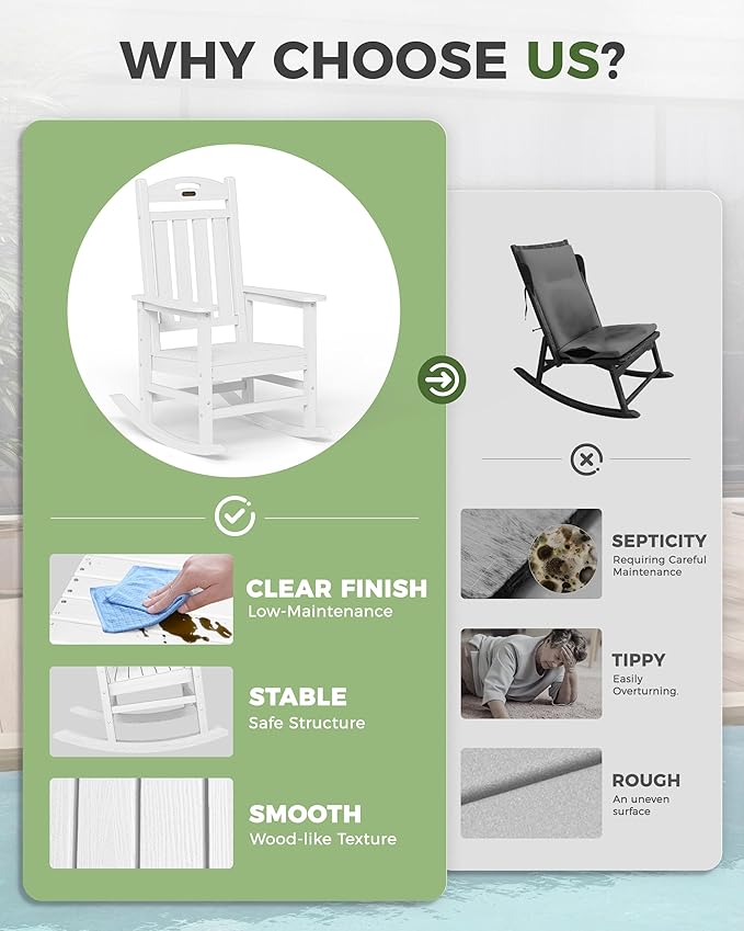 Oversized Outdoor Rocking Chair, High Back Patio Rocking Chair, HDPE All - Image 8
