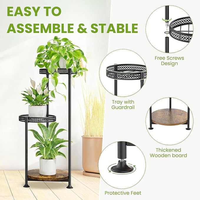 3 Tier Large Plant Stand Indoor Outdoor Clearance 10in Wide Metal Wood Plant - Image 7