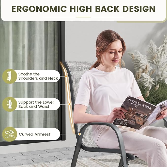 UDPATIO Patio Chairs Set of 8, Stackable Outdoor Dining Chairs - Image 7