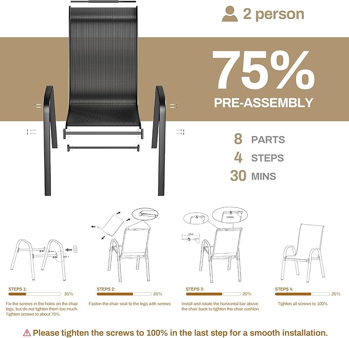 TLSUNNY Patio Chairs, Stackable Textilene Outdoor Dining Furniture - Image 4