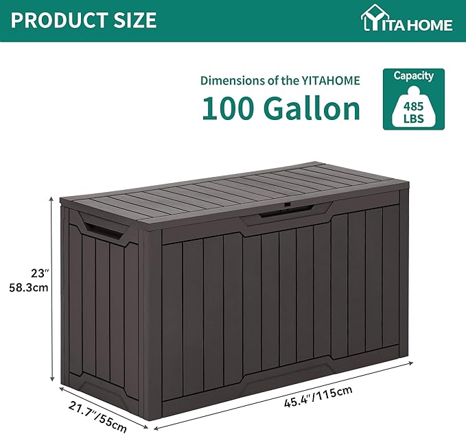 YITAHOME 100 Gallon Resin Deck Box, Weather Resistant Outdoor Storage Box - Image 7