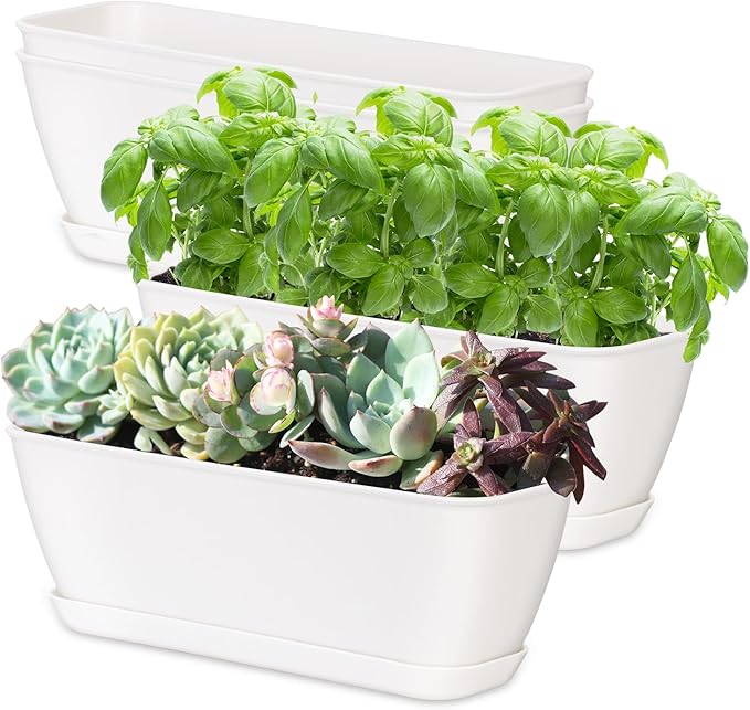 4-Piece White Rectangular Window Sill Planters by Oliz