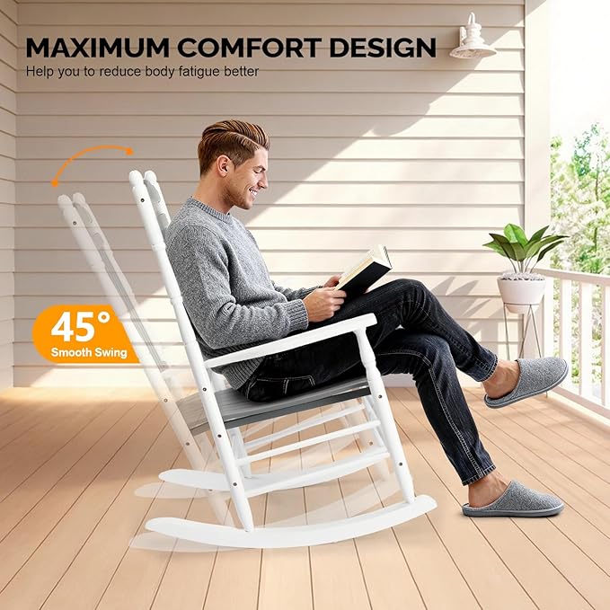 VINGLI Wooden Rocking Chair, Outdoor Chair - Image 4