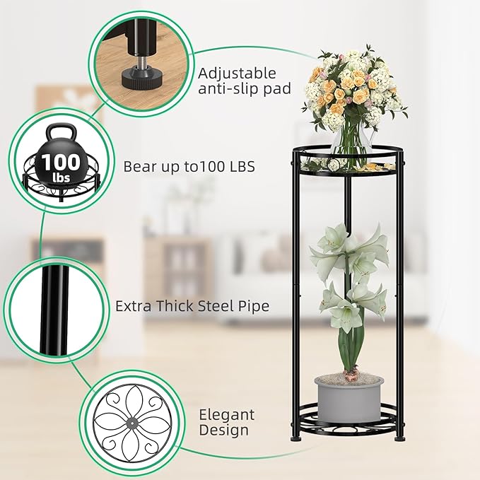 Simple Trending Round Plant Stand Indoor Outdoor, Waterproof Metal Tall 31” - Image 5