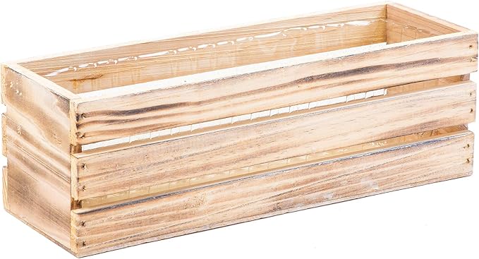 Wood Planter Box with Wine Crate Styled, 12x4 Inch Rectangular, Plastic Liner - Image 2