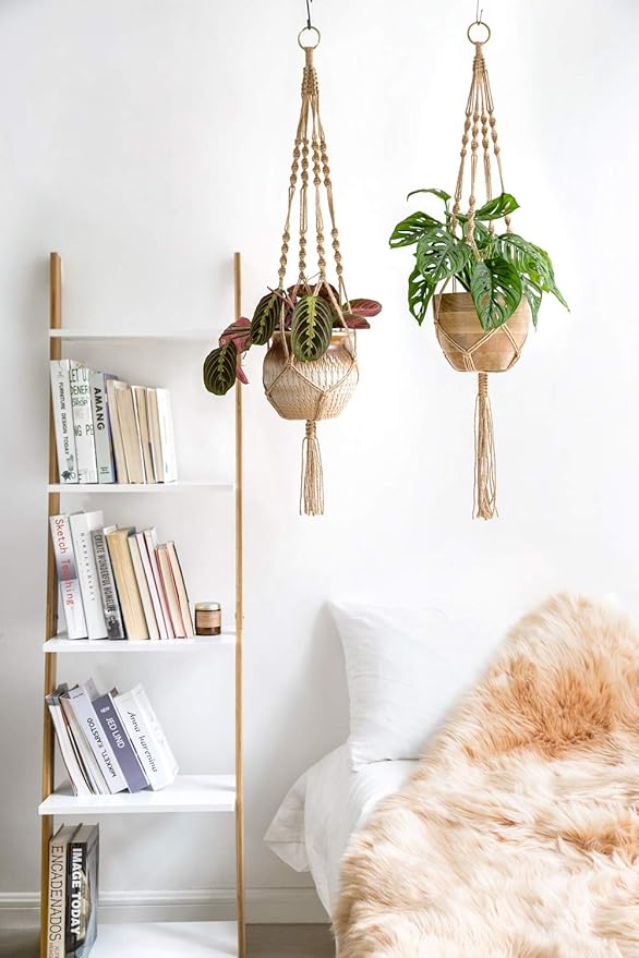 Mkono 4 Pack Macrame Plant Hangers Indoor Hanging Planter Basket Decorative - Image 2