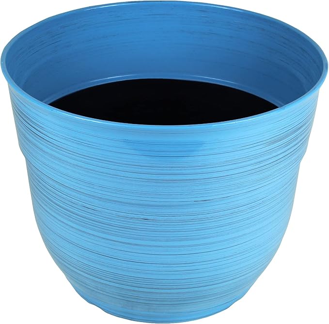 Garden Elements Indoor/Outdoor Glazed Brushed Happy Plastic Planter, Bright Blue - Image 4