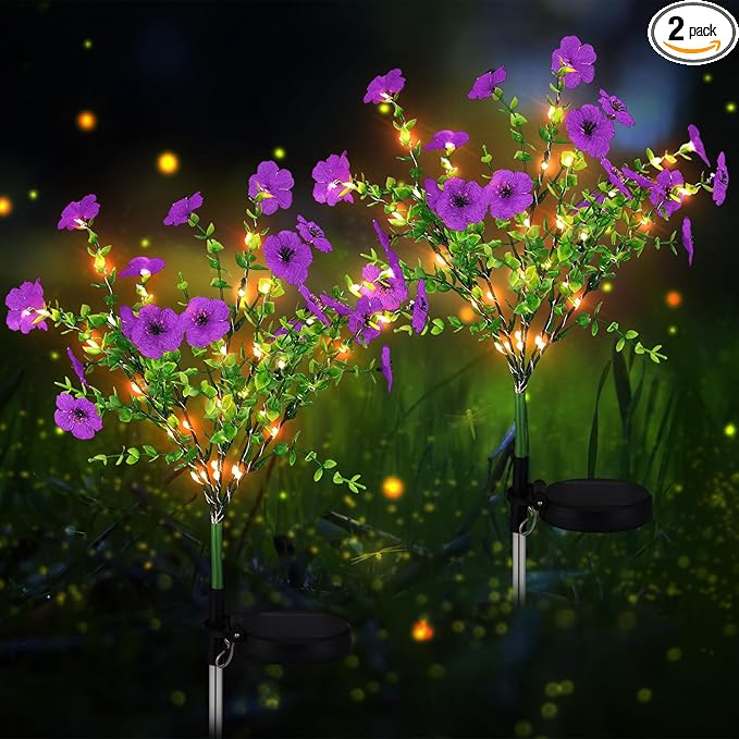 2 Pack Solar Stake Lights Outdoor Decor Waterproof Mums Artificial Flowers by Glooglitter