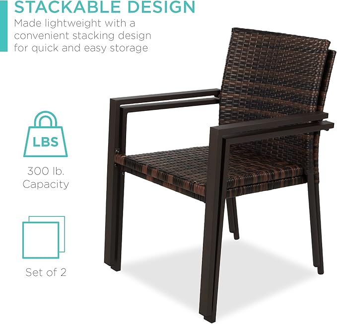Best Choice Products Set of 2 Stackable Outdoor Wicker Dining Chairs - Image 5