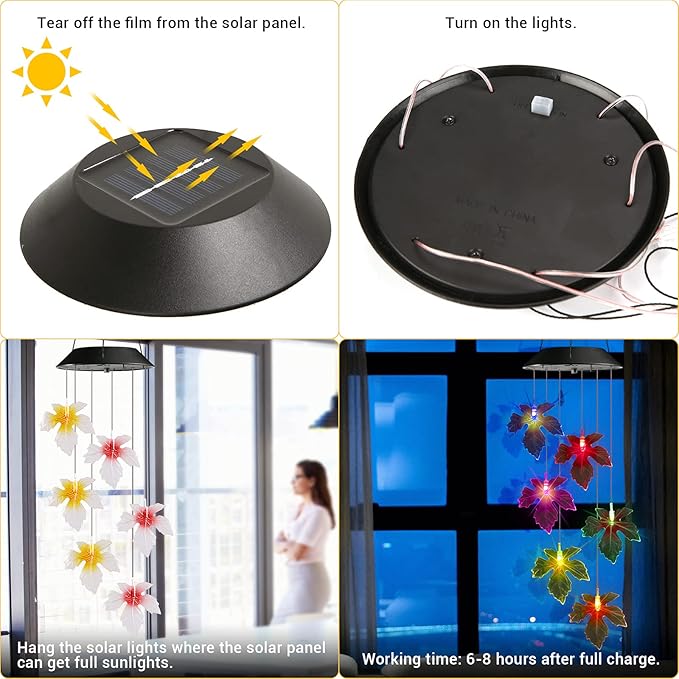 Toodour Solar Wind Chimes, Color Changing Maple Leaf Wind Chime, LED Mobile - Image 4