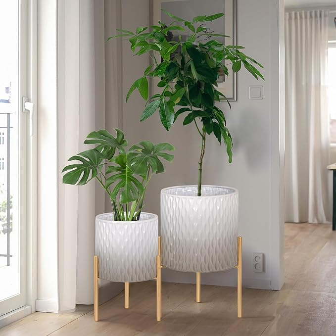 ARNIS Plants Pots with Stand, Unique Mid Century Decorative Metal Flower Pots - Image 9