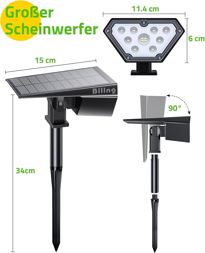 Biling Solar Spot Lights Outdoor, 2-in-1 Solar Landscape Lights 12 LED Bulbs - Image 5