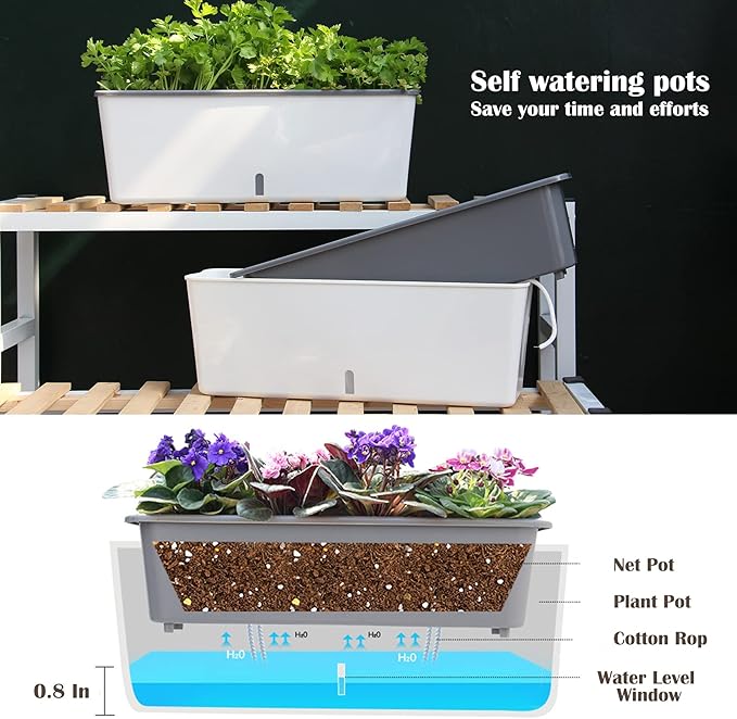 2 Pack Rectangular Planter 17 x 4.5 in Self Watering Planter Window Sill - Image 4