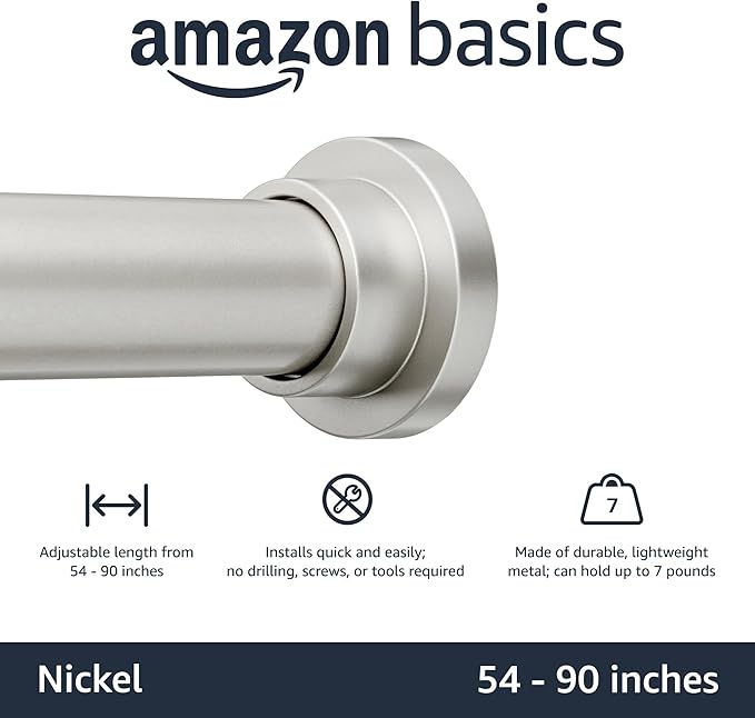Amazon Basics No Drill Adjustable Indoor Outdoor Tension Curtain Rod, 54-90" - Image 2