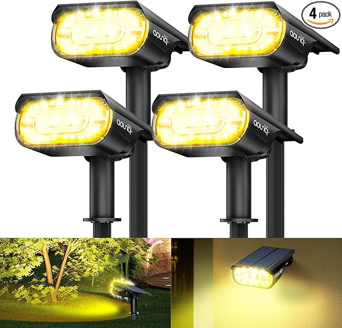 4 Pack Solar Spot Lights Outdoor 1000 Lumens, 64 LEDs IP67 Waterproof Landscape by AOUNQ
