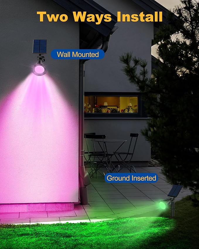 Solar Spot Lights Outdoor Color Changing, 7 Modes/14 LED Outdoor Solar Lights - Image 6