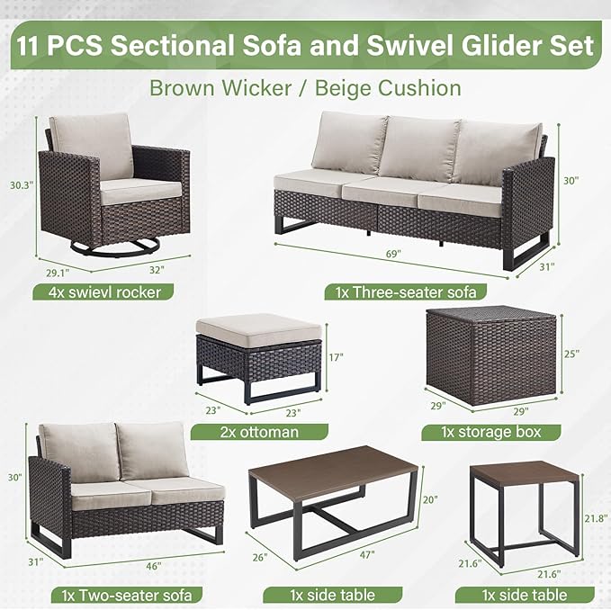 Belord Spacious 11 Pieces Patio Conversation Set - Image 3