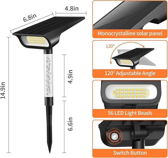 intelamp Solar Spot Lights Outdoor Waterproof, 4000mAh RGB LED Landscape Lights - Image 6