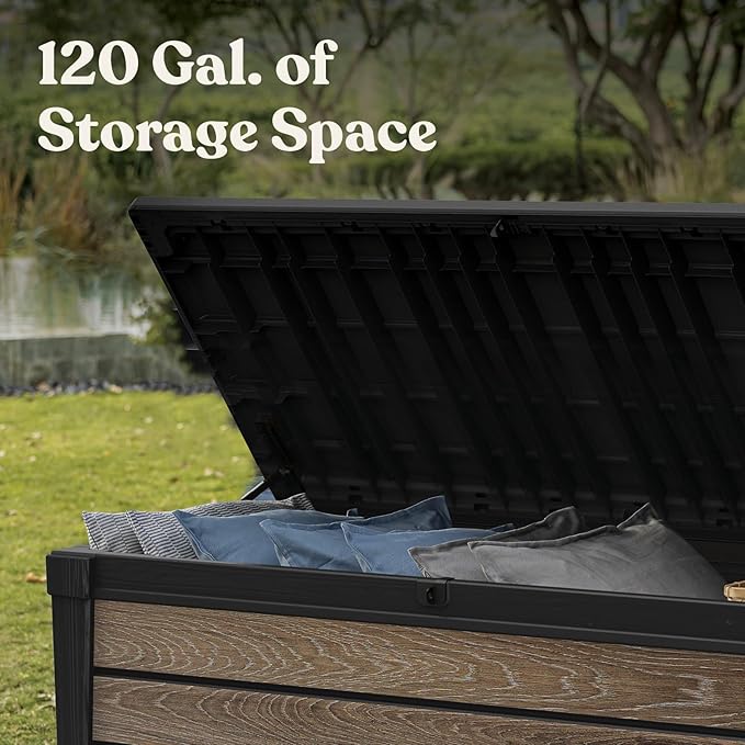 Keter Everwood 120 Gallon Resin Signature Collection Large Outdoor Storage Box - Image 5