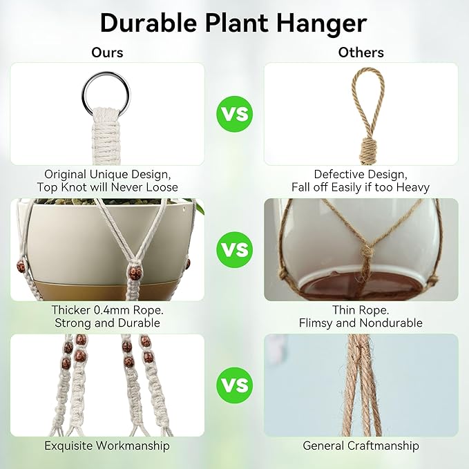 USLAI Macrame Plant Hanger Indoor Outdoor, Fits 4 to 15 Inch Pots, Strong - Image 2