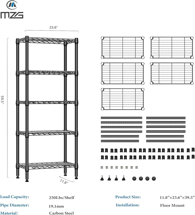 1250 lbs 5 Tier Shelf Metal Storage Shelves Wire Rack Closet Organizers - Image 3