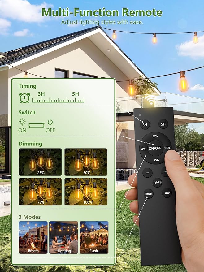 luckystyle 100FT Solar String Lights Outdoor Waterproof 2200K - Image 2