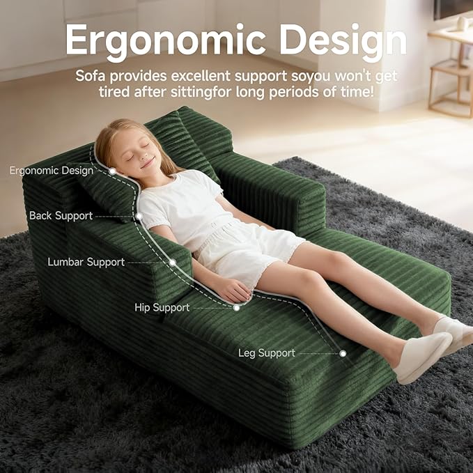 45'' Chaise Lounge Chair Indoor, Corduroy Upholstered Boneless Sofa Bed - Image 3