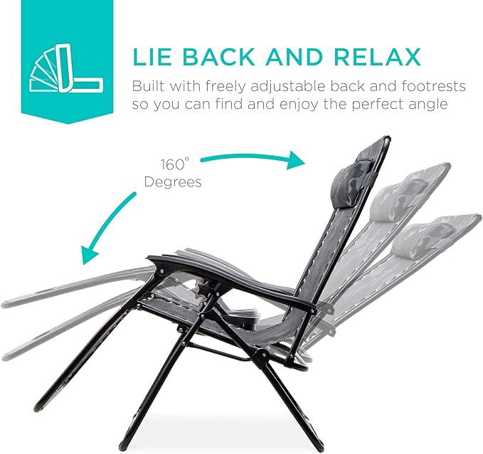 Best Choice Products Set of 2 Adjustable Steel Mesh Zero Gravity Lounge Chair - Image 4