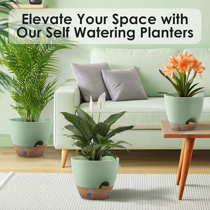 Self-Watering Plant Pots with Water Level Indicator, Drainage Holes & Saucers – - Image 5
