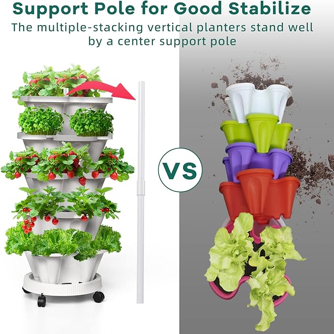 Strawberry Vertical Planters Tower Garden 3 Pack, 7 Tiered Stacking Herb - Image 7