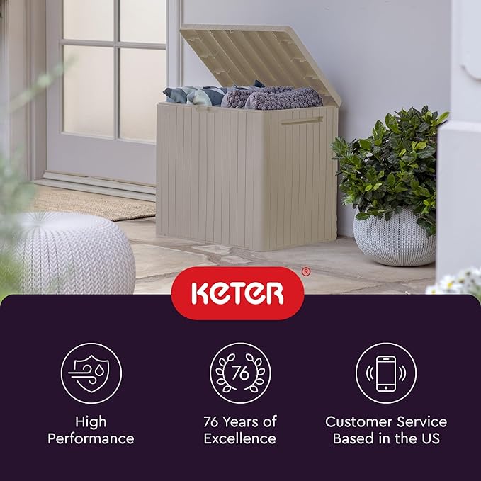 Keter City 30 Gallon Resin Outdoor Storage Box & Patio Side Table - Image 11