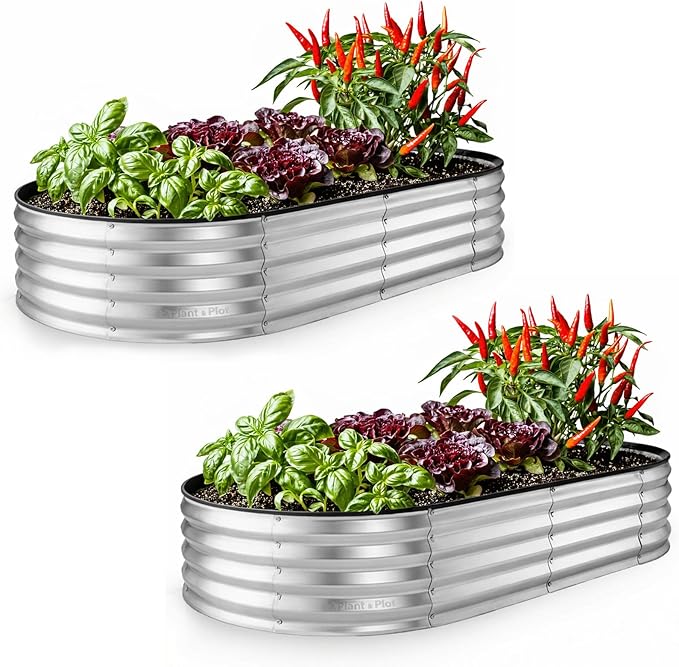 Plant & Plot Galvanized Raised Garden Beds Outdoor // 6×3×1 ft Planter Raised by PlantPlot