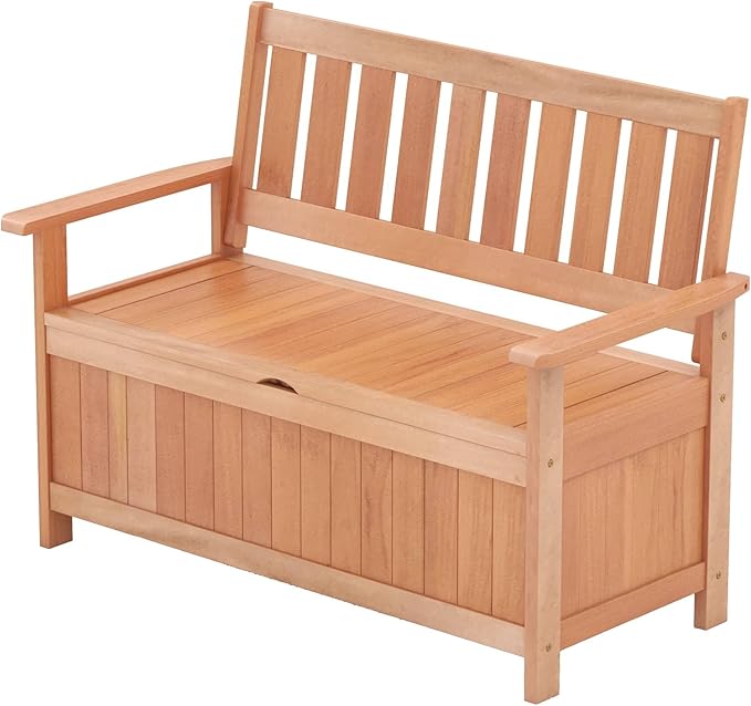 Tangkula 48 Inch Outdoor Wood Storage Bench Deck Box, Wooden Storage Loveseat by TANGKULA