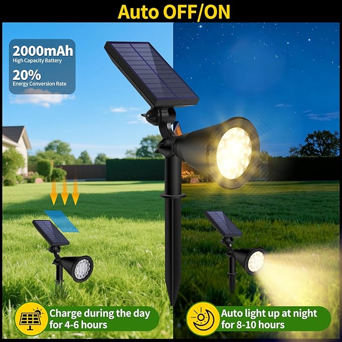 Solar Spot Lights Outdoor Waterproof, 18 LED Solar Powered Landscape Lighting - Image 3