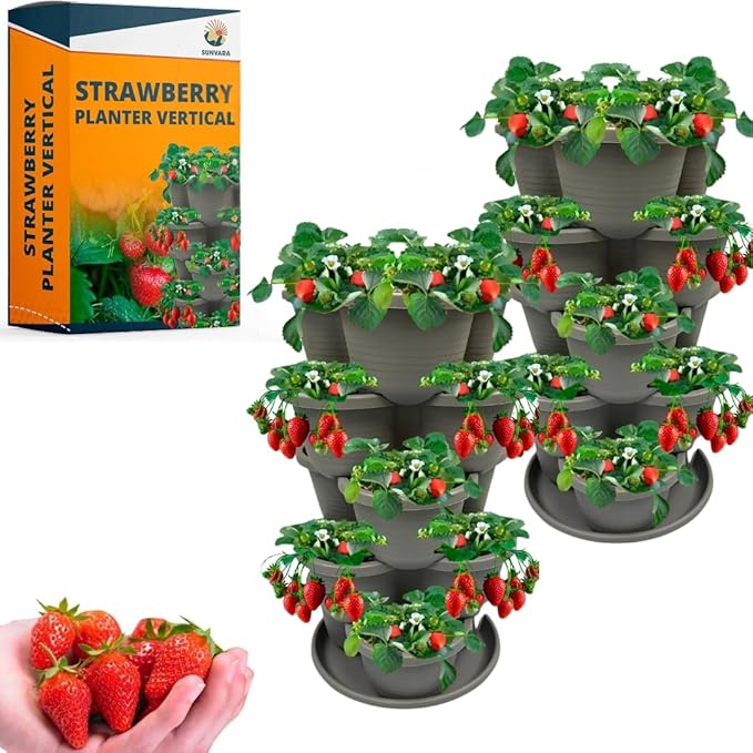 SunVara Strawberry Planter Vertical Gardening Stackable Planter Strawberry by SunVara