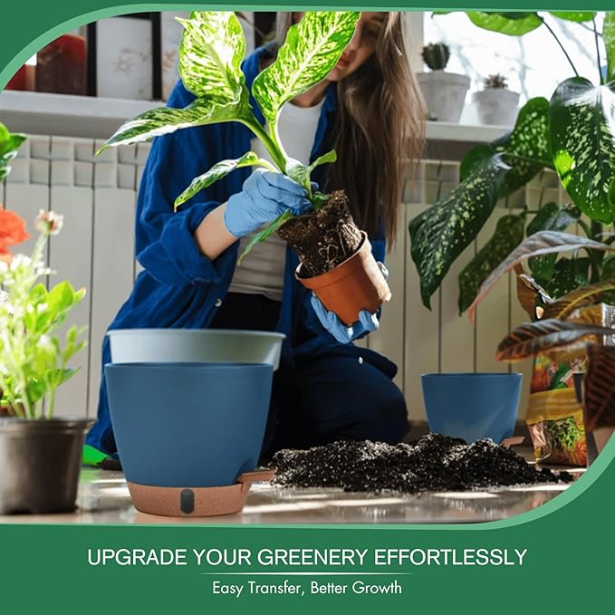 montresor 2-Pack of 8inch Self Watering Pots Blue Sturdy Plastic Flower Pot - Image 6