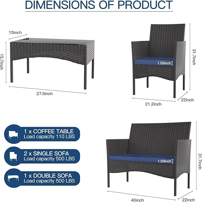 Kullavik 4 Pieces Outdoor Patio Furniture Set, PE Wicker Rattan Chairs Garden - Image 5