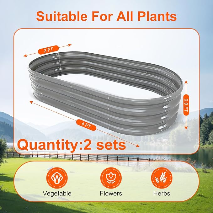 Raised Garden Bed Outdoor 2 Sets Oval Large Coating Metal Planter Box - Image 3
